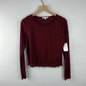 Willow & Clay Burgundy L/S Henley Cropped Top L NWT